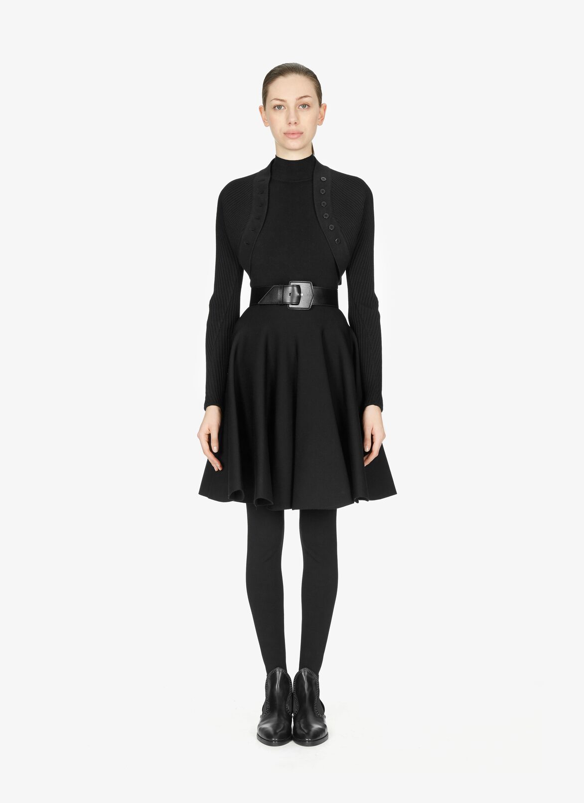 Wool-Blend Ribbed Bolero Jacket ALAÏA BLACK WOOL-BLEND RIBBED BOLERO JACKET